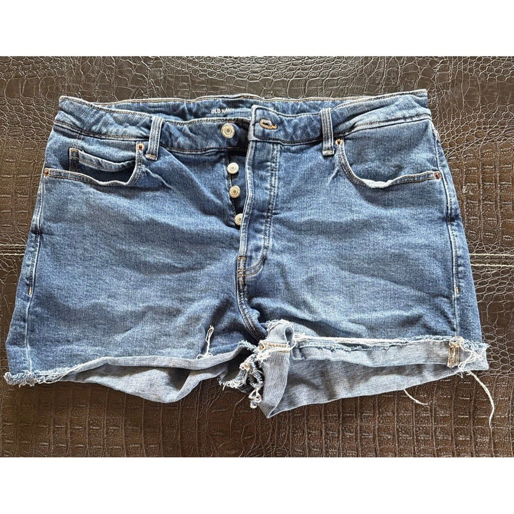 Old Navy Higher Hi-Rise Sky-Hi A-Line Button Fly Blue Denim Jean Shorts Size 16